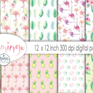 flamingo digital paper, pattern paper, hibiscus, planner stickers, kawaii background, Graphics resources,pattern,Planner girl,Planner paper