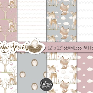 Digitales Waldpapier, Digitales Stoffbild, Digital Fabric Art, Woodland Seamless Muster, Monique, Stoffkunst, Kinderstoff, Niedlicher Waldstoff