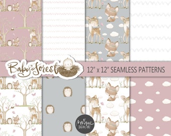 woodland digital paper, woodland digital fabric art, woodland seamless pattern, Monique, fabric art, nursery fabric, cute woodland fabric