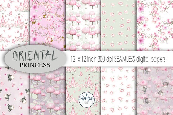 Oriental Princess,Digital Paper,Seamless Paper,Pattern Paper,Cherry Blossom,Planner Stickers,Kawaii Background,Planner Girl,Planner paper