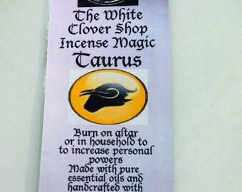 The White Clover Shop's Taurus Incense.... Burn on altar or in home to increase personal power