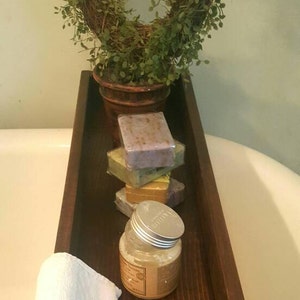 Bath tub caddy, Rustic wood bathtub tray, Wooden bath shelf, Clawfoot tub box, Bathroom storage, Tub tray, Spa bathroom, Bath organization image 1