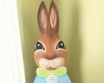 Easter bunny handpainted, Indoor/outdoor wooden rabbit, Lifesize bunny, Cottontail, Easter egg hunt decor, Easter basket, Hop, Spring accent