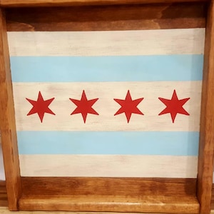 Chicago flag wooden serving tray, Ottoman tray, Farmhouse rustic serving decor, City of Chicago , Illinois, Windy City decor, Midwest gifts