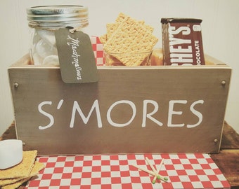 S'mores bar station, Smore box, Smores rustic wooden box, Mason jar Campfire caddy, RV camping, Wedding smores box, Hand painted box, Scouts