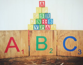 ABC Nursery decor, Large letter wall art, Kids playroom accent, Alphabet tiles, Baby gift, Primary colors, Classroom decor, Teacher gift