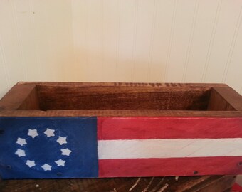 Americana rustic home decor, Wooden box, American flag, 4th of July, Porch decor, Summer home accent, Red, White and Blue, Stars and stripes