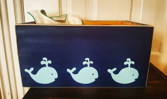 Whale Nursery Wooden Box Nautical Themed Baby Room Poop Deck Caddy Gift Nautical Bathroom Decor Shower Card Box Nautical Birthday