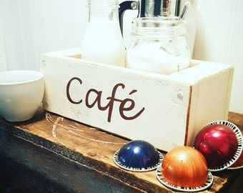 Cafe box, Creamer and sugar holder, Reclaimed wood, Rustic home decor, Coffee caddy, Centerpiece, Farmhouse style, Cafe con leche, Spanish