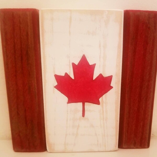 Canadian wooden flag, Tiered tray decor, Canada block flag, Maple leaf decor, Oh Canada Day accent, Rustic flag shelf sitter, July patriotic