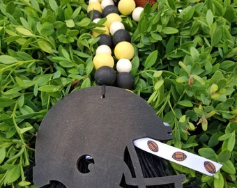 Guirlande de football, perles de bois noir et jaune de ferme, décor de partie de football, sports d’automne, casque personnalisé et couleurs d’équipe, décor de dortoir