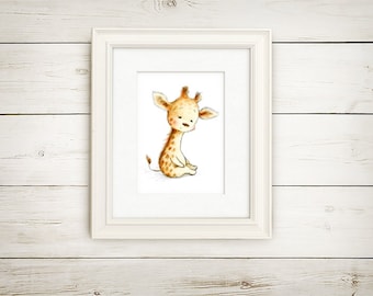 Pencil and watercolor drawing of Giraffe, Nursery Picture, Nursery Art, Baby Gift, Giraffe Nursery, Wall Decor, Digital Giraffe Print