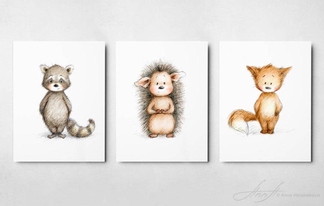 Set of 3 Woodland Animal Prints - Printable Art - Animal Nursery Set ...