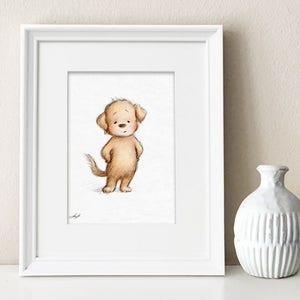 Pencil and Watercolor Drawing of Puppy - Nursery Picture - Nursery Art - Baby Gift - Puppy - Wall Decor - Digital Puppy Print