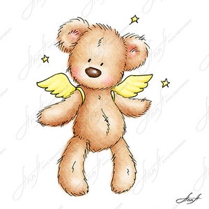 Le dessin d'un ours en peluche mignon avec des ailes et des étoiles. Art imprimable. Fichier numérique. Téléchargement instantané