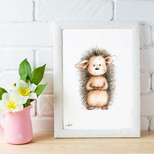 Pencil and Watercolor Drawing of Hedgehog, Nursery Picture, Nursery Art, Baby Gift, Hedgehog Nursery, Wall Decor, Digital Hedgehog Print