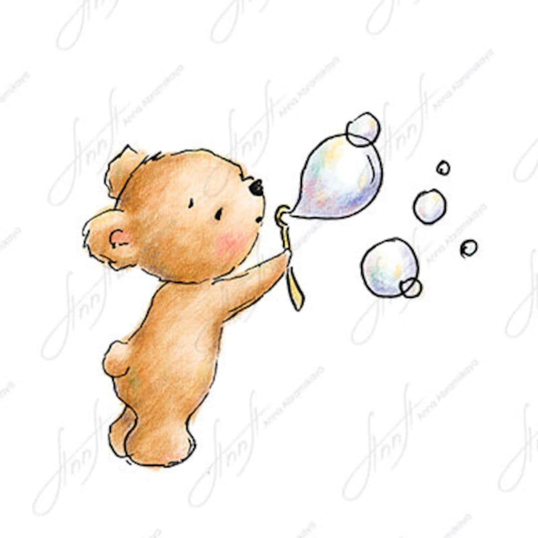 The Drawing of Cute Teddy Bear Blowing Bubbles. Printable Art. Digital  File. Instant Download - Etsy, image size:1080x1080
