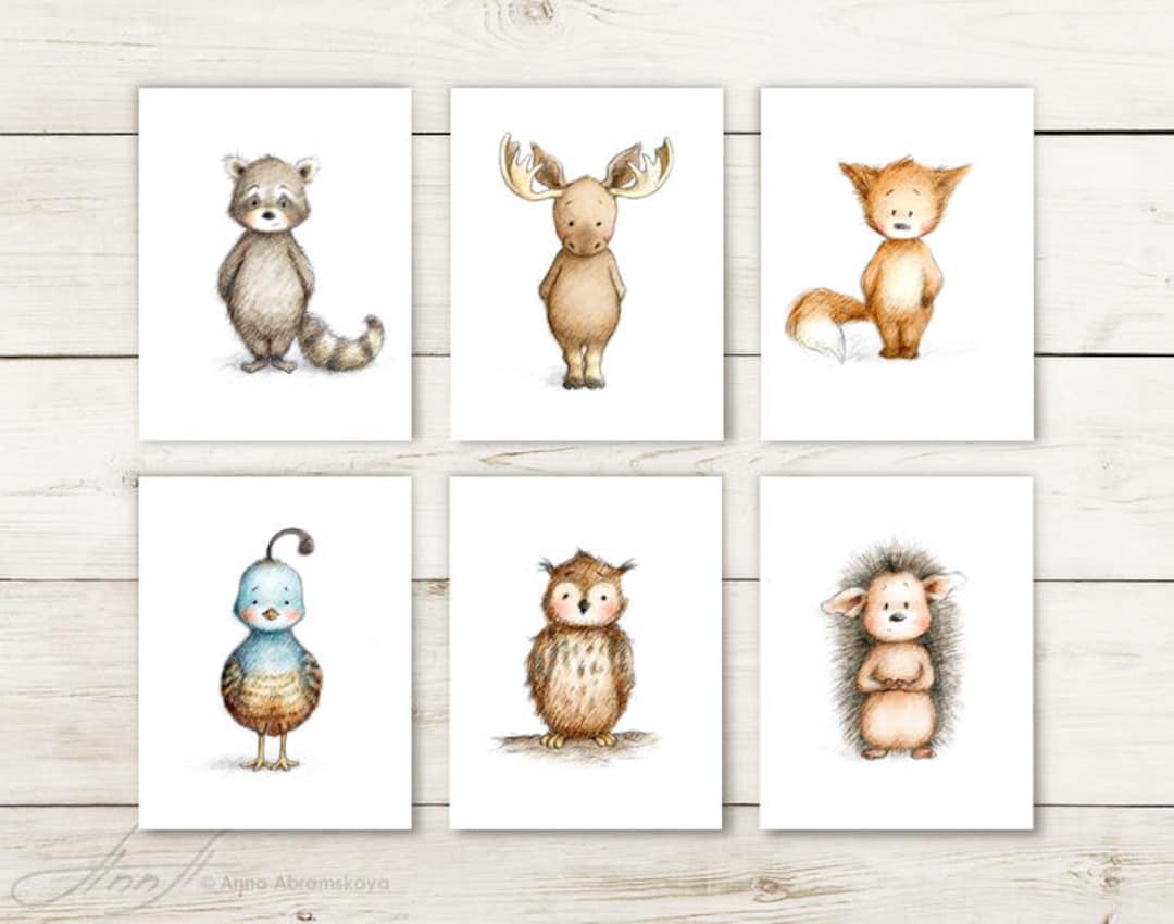 Set of 6 Woodland Animal Prints - Printable Art - Animal Nursery Set ...