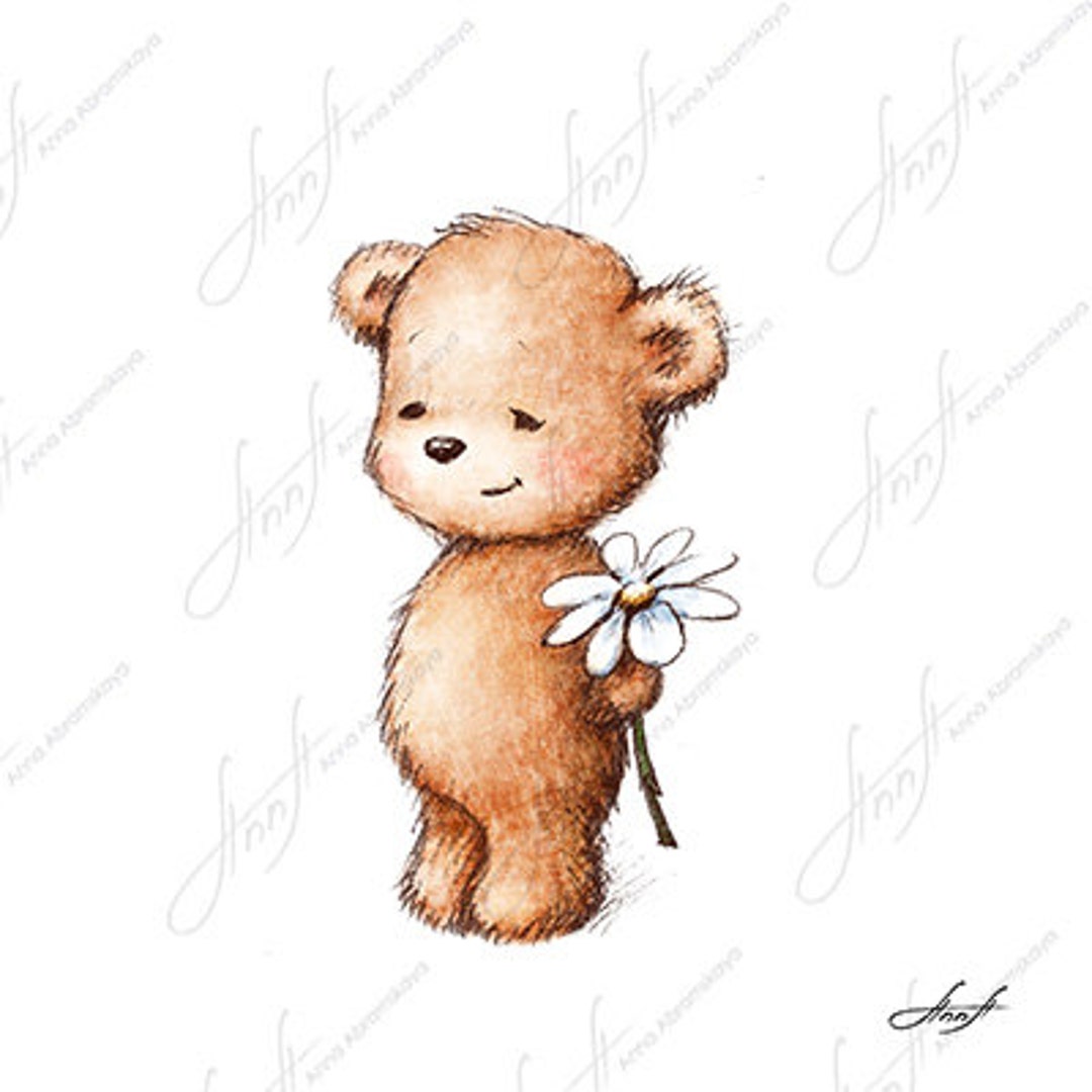 Le dessin de l’ours mignon de nounours avec le ballon rouge. Art  imprimable. Téléchargement instantané. Décor de pépinière. Impression de  chambre pour