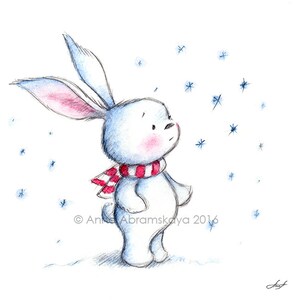 Hase und Schnee - druckbare Kunst - Weihnachtskarte - Teddybär-Weihnachten - Digital Druck - Winter Zimmer Dekor - saisonale Grußkarte