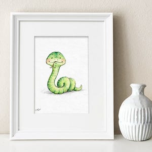 Pencil and Watercolor Drawing of Viper - Nursery Picture - Nursery Art - Baby Gift - Wall Decor - Snake Digital Print - Animal Print