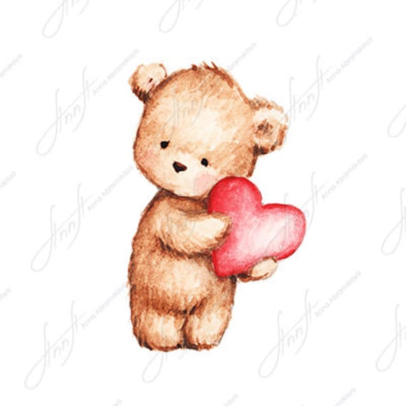 Personalized Teddy Bear Get Well Soon Card - Red Heart Print