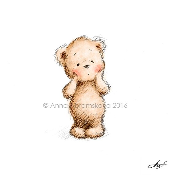 surprised teddy bear printable art nursery decor kids etsy