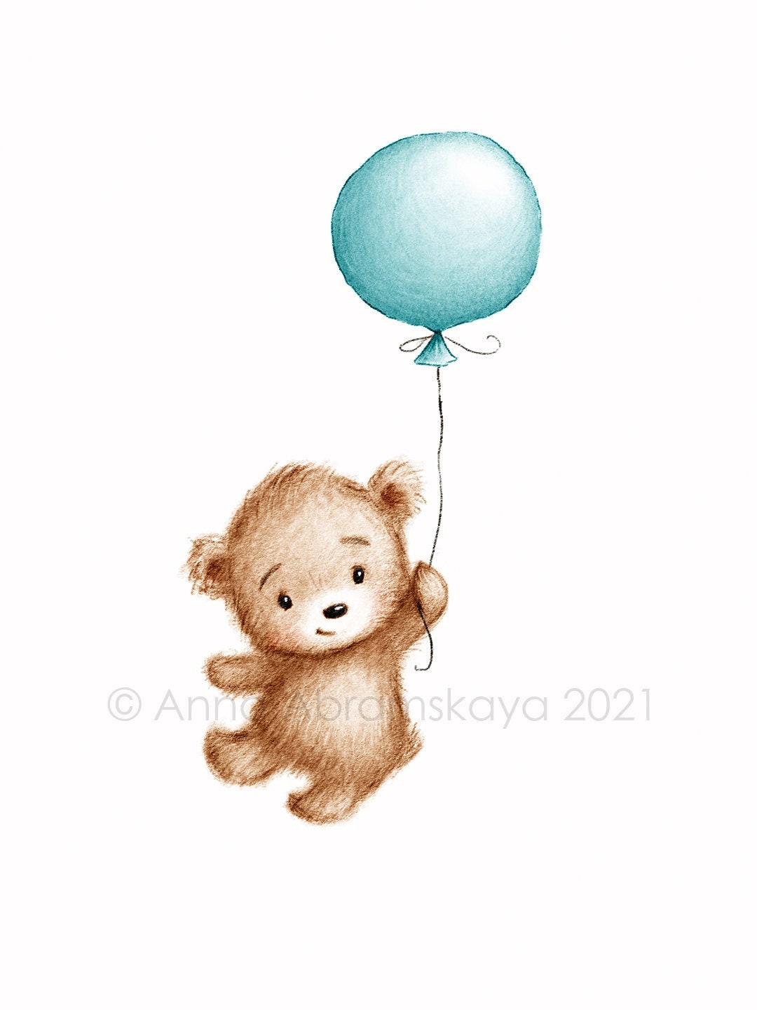 The Drawing of Cute Teddy Bear With Teal Printable Art