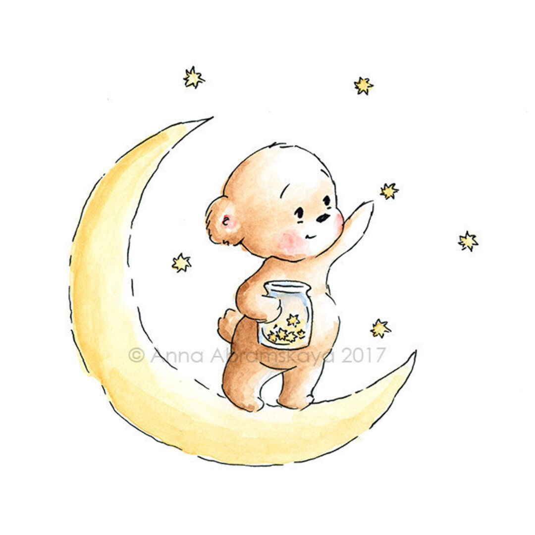 星を集めるテディベア - 印刷可能なアート - 保育園の壁飾り - 子供