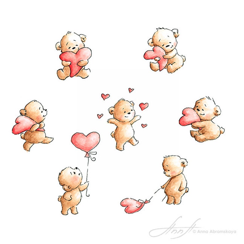 7 Teddy Bear Valentines Clipart Love Bears Clipart Love | Etsy