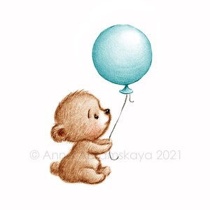Le dessin de l’ours mignon de nounours avec le ballon de sarcelle. Art imprimable. Téléchargement instantané. Décor de pépinière. Impression de chambre pour bébé. Art mural pour enfants.
