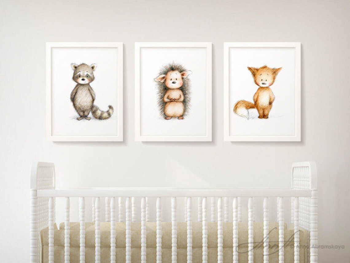 Set of 3 Woodland Animal Prints - Printable Art - Animal Nursery Set ...