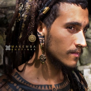 SKULL EARRINGS, brass skull earrings, ear weights, ear gauges, stretched ears, tribal piercings, tribal weights, tribal tunnels