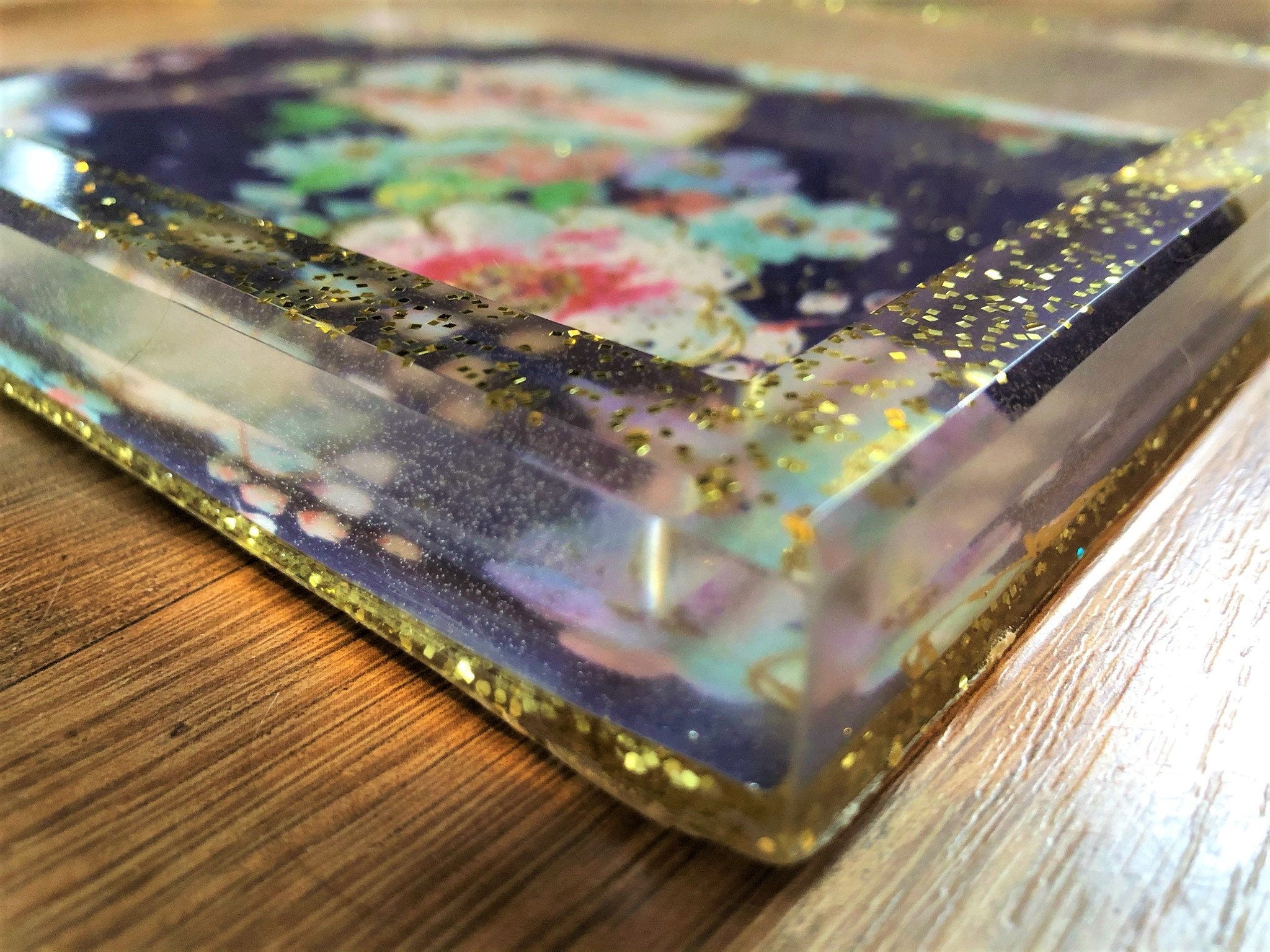 Rolling Tray Set Epoxy Resin Gold Floral Etsy