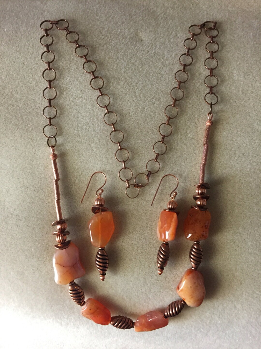 Carnelian Stone Necklace and Earring Set - Etsy display picture 1
