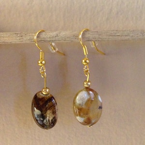 Brown crab agate dangle earrings