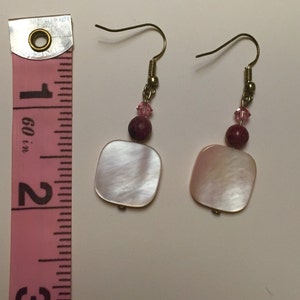 Square pink dangle earrings with swarovski accents