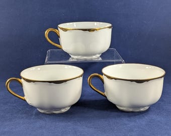 Peerless Bavaria Blenheim, Marlboro Shape, Set of 3 Cups, White With Gold Trim