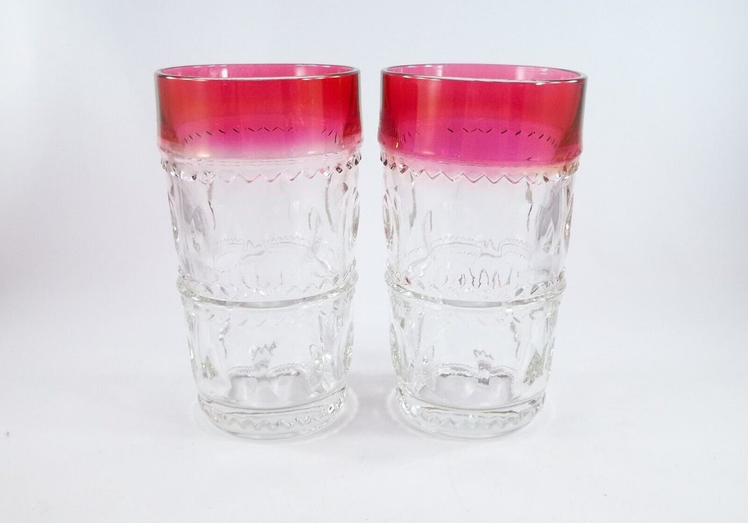 Pair of Indiana Glass King's Crown Tumblers Ruby and Etsy