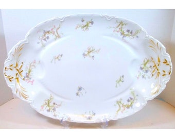 c. 1890 Haviland & Co Limoges France, grand plat en porcelaine à décor floral de 20 po.