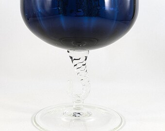 Empoli Italian Cobalt Blue Compote With Clear Hook Shaped Stem