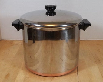 1801 Revere Ware 8 Quart Stainless Steel Stock With Copper Clad Bottom & Lid