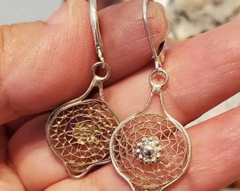 Round Abstract Silver Filigree Earrings