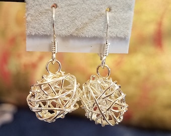 Sterling Silver Wire Ball Dangle Earrings