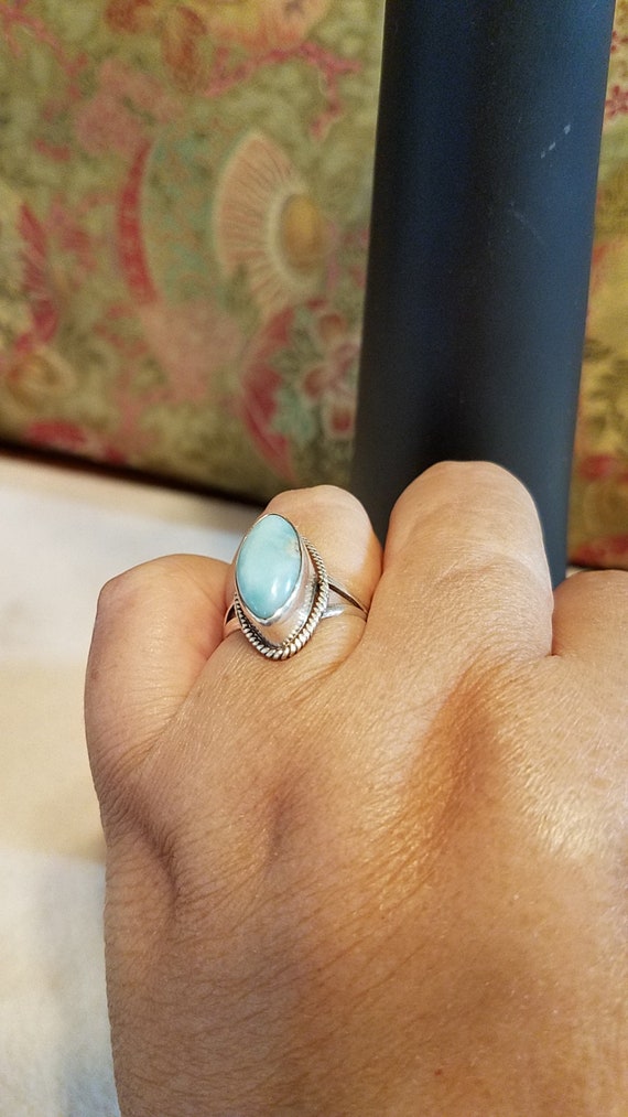 Larimar Ring, Marquise Cut, Sterling Silver (Size… - image 6