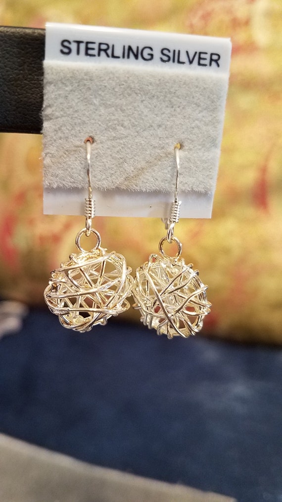 Sterling Silver Wire Ball Dangle Earrings