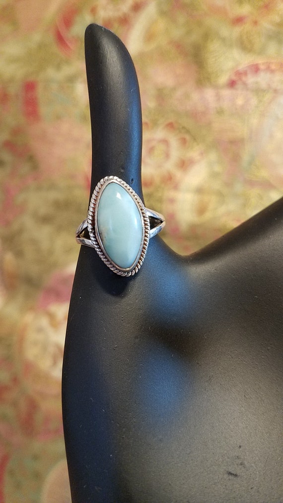 Larimar Ring, Marquise Cut, Sterling Silver (Size… - image 1