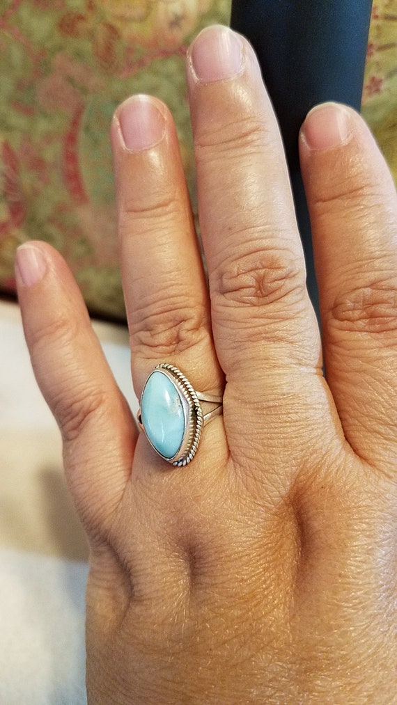Larimar Ring, Marquise Cut, Sterling Silver (Size… - image 5