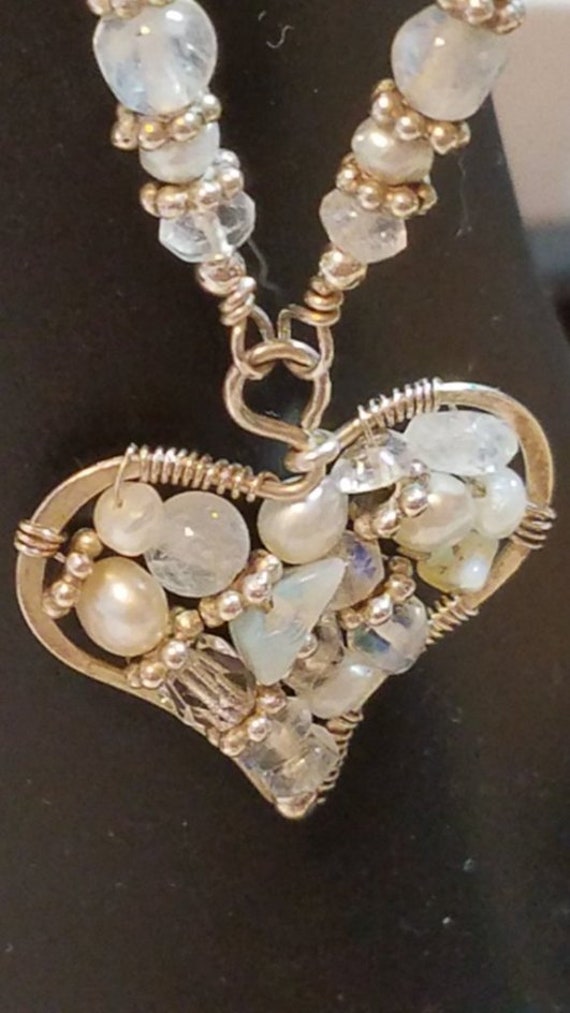 Moonstone and Pearl Heart Necklace - image 3