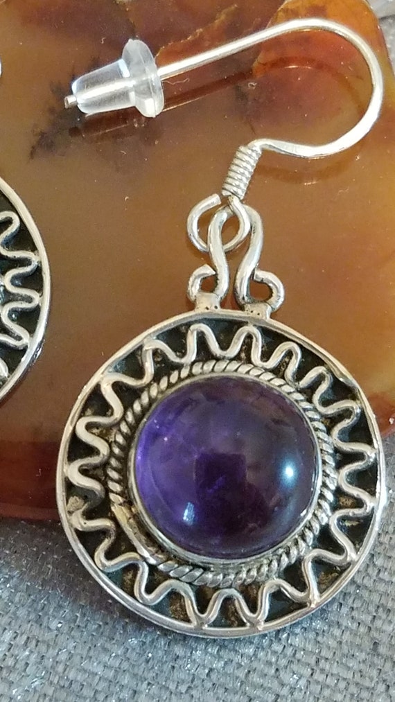 Round Amethyst Dangle Earrings - image 2